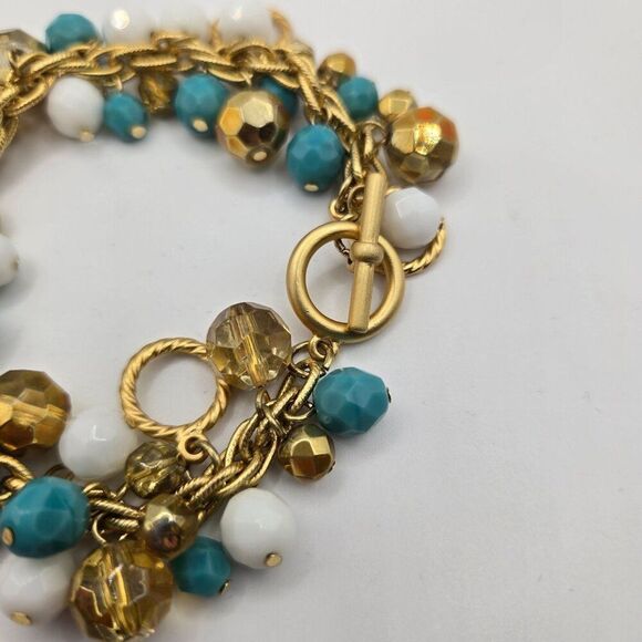 Vintage Kenneth J Lane Toggle Bracelet Turquoise Beaded Gold Tone 8" - Picture 3 of 4